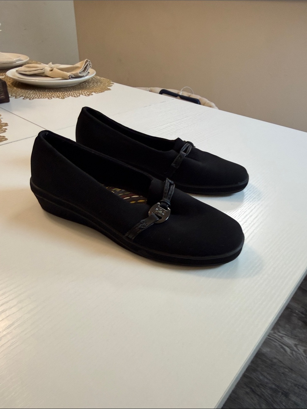 Grasshoppers Black Slip-On Comfort Flats with Buckle Detail